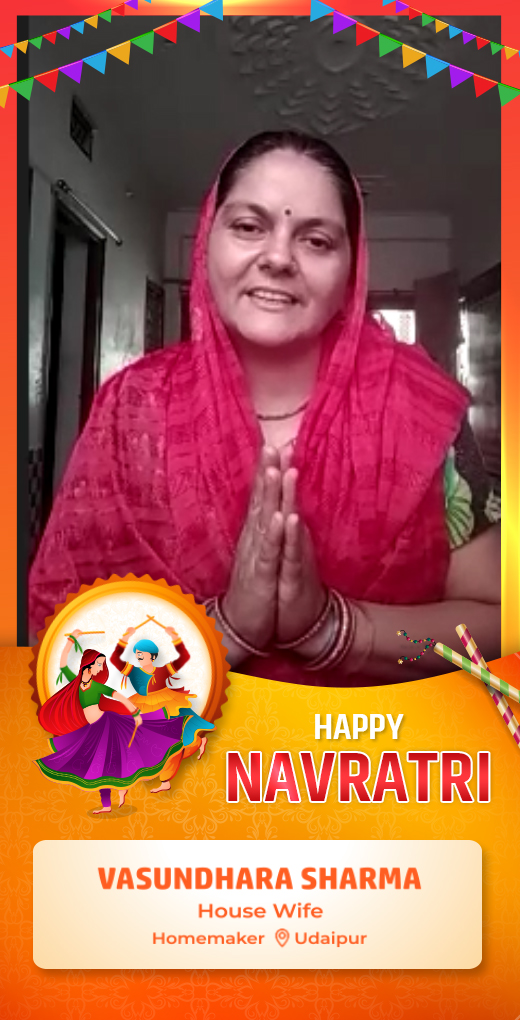 vasundharasharma-wish-navratri - Vasundhara Sharma - Navratri Greeting Message by Vasundhara Sharma, House Wife - Watch Navratri greeting and best wishes message by Vasundhara Sharma, House Wife
